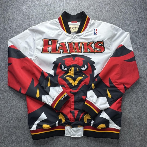 Atlanta Hawks Jacket Mens Large White NBA Basketball Classics Mitchell & Ness